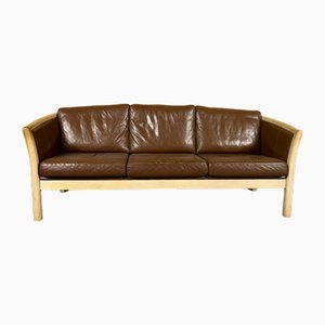 Vintage Danish Three-Seater Sofa in Brown Leather, 1960s