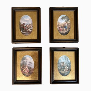 Vintage Victorian Style Framed Wall Panels Depicting Children & Seasons, Italy, 1970, Set of 2