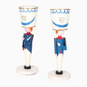 Wooden Lamps Painted attributed to Suzanne Bonnichon for Jacques Adnet, 1940s, Set of 2