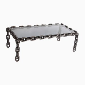 Large Vintage Brutalist Black Iron Chain Link Coffee Table, 1970s