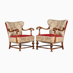 Danish Art Deco Lounge Chairs in Oak, 1940s, Set of 2