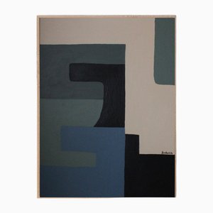Bodasca, Grau-Blaue Komposition, 2020er, Acryl auf Leinwand