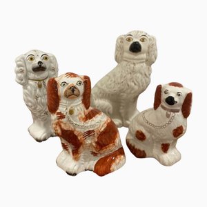 Antique Hand Painted Spaniels from Staffordshire, 1880, Set of 4