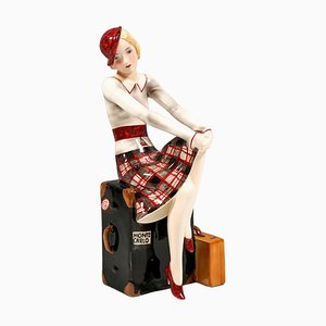 Girl Sitting on Suitcase Figurine from Goldscheider, 1930s