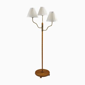 Modern Swedish Floor Lamp in Brass and Leather, 1930s