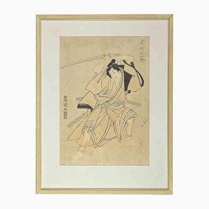 Utagawa Toyokuni I, acteur Iwai Hanshiro en samouraï, début du XIXe siècle, gravure sur bois, encadrée