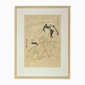 Utagawa Toyokuni I, attore Iwai Hanshiro nei panni di un samurai, inizio XIX secolo, xilografia, con cornice