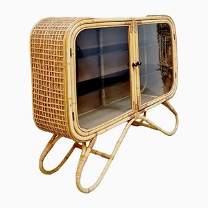 Mobiletto Mid-Century moderno in bambù e vimini, anni '50
