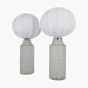 Mid-Century Modern Large Glass Table Lamps Orrefors attributed to Carl Fagerlund, Sweden, 1970s, Set of 2
