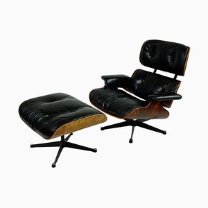 Rosewood and Black Leather Eames Lounge Chair and Ottoman from Herman Miller, 1960s, Set of 2