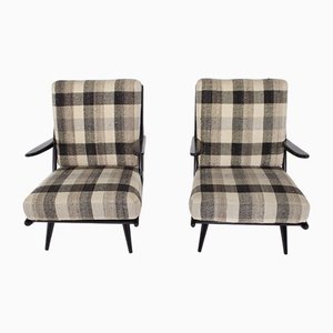 Upholstered Lacquered Cedar Lounge Chairs, 1950s, Set of 2