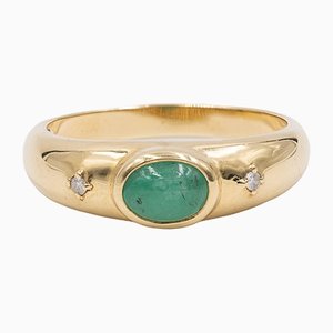 Vintage 14 Karat Gelbgold Ring mit Smaragd und Diamanten aus Cabochon, 1970er