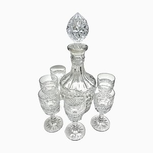 Carafe with Stopper and Liqueur Glasses, 1940s, Set of 7