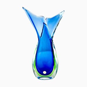 Murano Vase in Blau & Grün von Flavio Poli, 1950