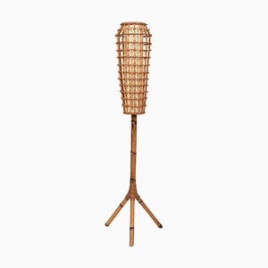 Lámpara de pie italiana Mid-Century de ratán y bambú de Franco Albini, años 60