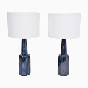 Mid-Century Modern Model 1033 Table Lamps in Blue Stoneware fom Soholm, 1960s, Set of 2