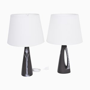 Mid-Century Danish Table Lamps in Black Ceramic by Holm Sorensen for Søholm, 1950s, Set of 2