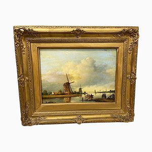Artista holandés, paisaje, del siglo XIX, óleo sobre panel, enmarcado