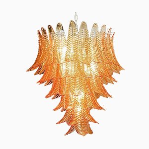 Lámpara de araña italiana de cristal de Murano Felci con 75 vasos de ámbar, años 90