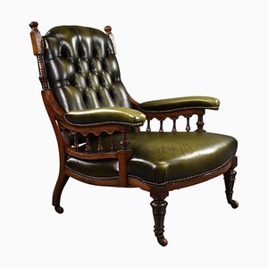 Victorian Armchair in Mahogany and Leather, 1880