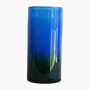 Vase Cylindre en Verre Bleu et Vert de John Orwar Lake Ekenas Sweden