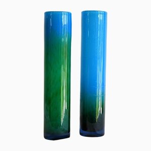 Blue and Green Glass Vases from John Orwar Lake Ekenas Sweden, Set of 2