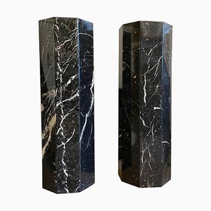 A Octagonal Nero Marquina Marble Columns, 1990, Set of 2