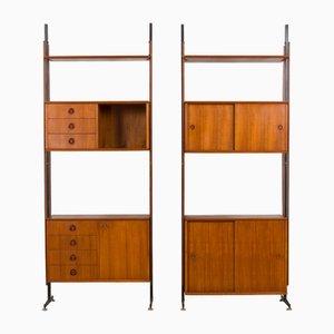 Mid-Century Itailan Free Standing Teak Wall Units in the style of Gio Ponti 1960s, Set of 2