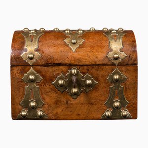 English Dome Top Calling Card Box in Walnut & Brass, 1850s