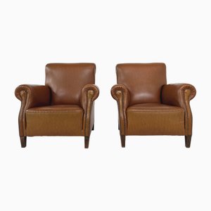 Club Armchairs in Wood and Imitation Leather, Set of 2