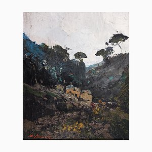 Ezelino Briante, Paysage la Côte Ligure, Öl auf Holz, gerahmt