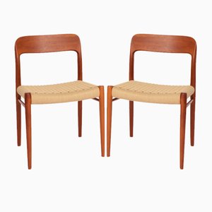 Sedie da pranzo nr. 75 vintage in teak con sedili in Papercord di Niels Otto Møller per JL Møllers, Danimarca, anni '50, set di 2