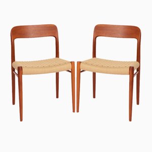 Set of Vintage Model 75 Dining Chairs in Teak with Papercord Seats by Niels Otto Møller for J.L. Møllers, Denmark, 1950s