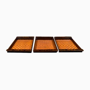 Japanese Art Deco Lacquer Serving Trays in Bamboo, 1940s, Set of 3