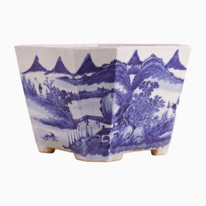 Jarrón de jardín de porcelana china blanca con decoración de paisaje de la era Qing