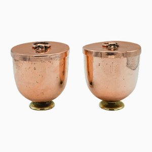 English Victorian Tobacco Jars in Copper and Brass from Harrods, 1880, Set of 2