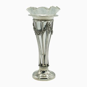 Small English Edwardian Art Nouveau Stem Vase in Silver and Glass, 1910s