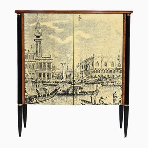 Mid-Century Cocktail Cabinet with Venice Motif