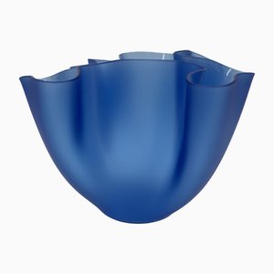 Vase Cartoccio Bleu Soufflé à la Bouche par Pietro Chiesa pour Fontana Arte, Italie