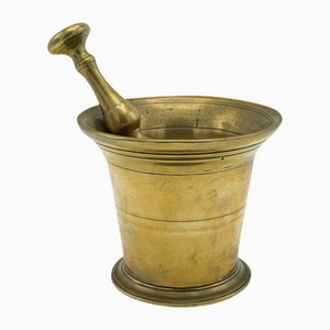 English Victorian Apothecary Mortar and Pestle in Brass, 1850s, Set of 2
