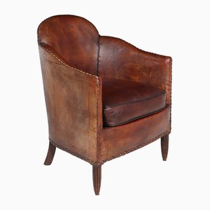 French Art Deco Leather Club Chair, 1920s