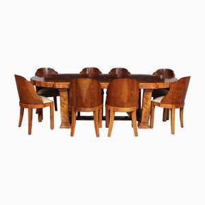 Art Deco Dining Table and Chairs from Hillle, 1930s, Set of 9