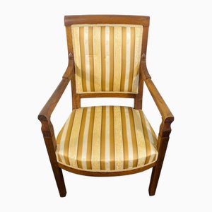 French Directoire Beech Armchair in Gold & White Upholstery, France, 19th Century