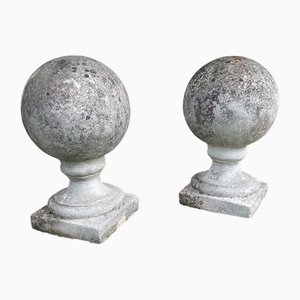 Large French Ornamental Garden Column Balls, 1950s, Set of 2