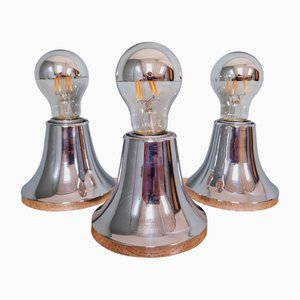 Space Age Wall Lights in Chromed Metal, 1970s, Set of 3