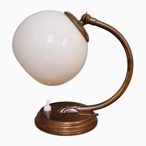 Art Deco Brass and Opaline Globe Lamp, 1920s