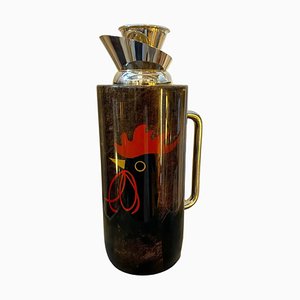 Mid-Century Modern Brass and Brown Goatskin Thermos Carafe by Aldo Tura, 1950s