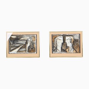 David Lewis, Faces, 2000, Gouaches, Framed, Set of 2