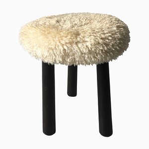 Danish Stool in Sheep Upholstery, 196os