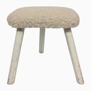 Danish Painted Beech Stool with Faux Sheep Seat, 1960s